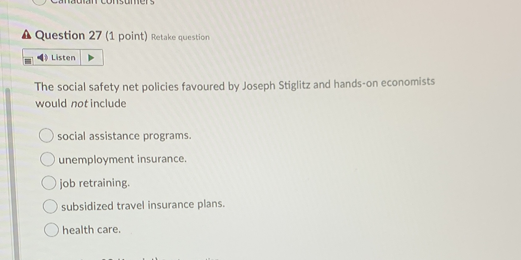 Question 27 Summer'S A Question 27 (1 point) Retake question () Listen