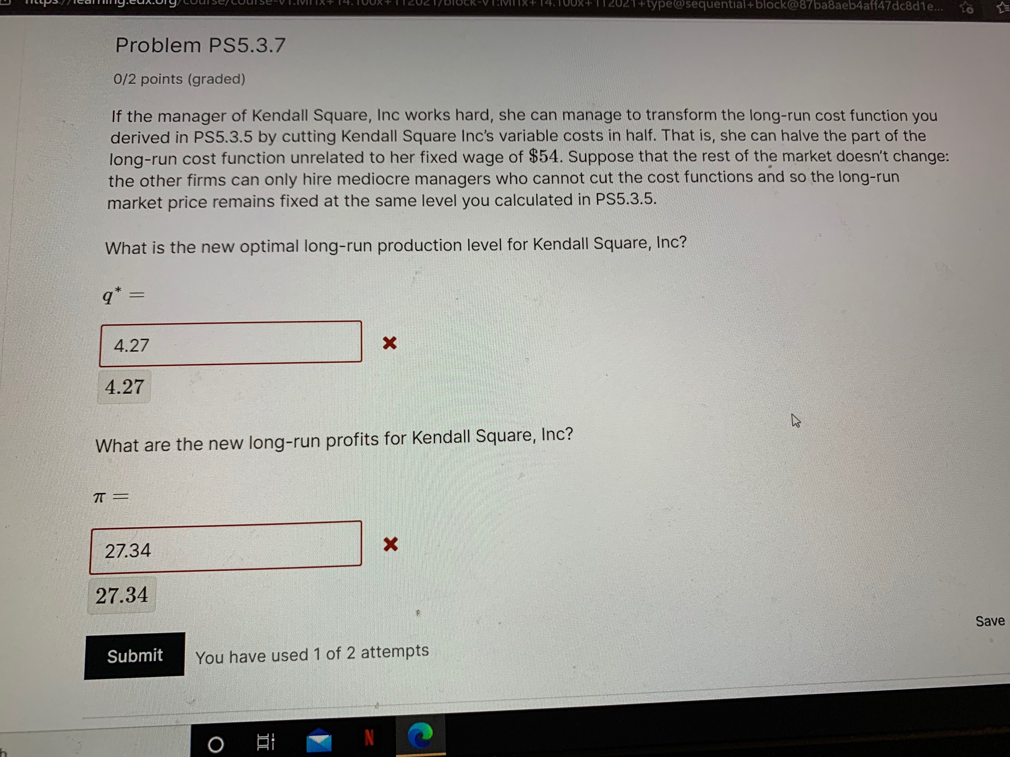 a perfectly competitive environment facing a price p = $48, and uses