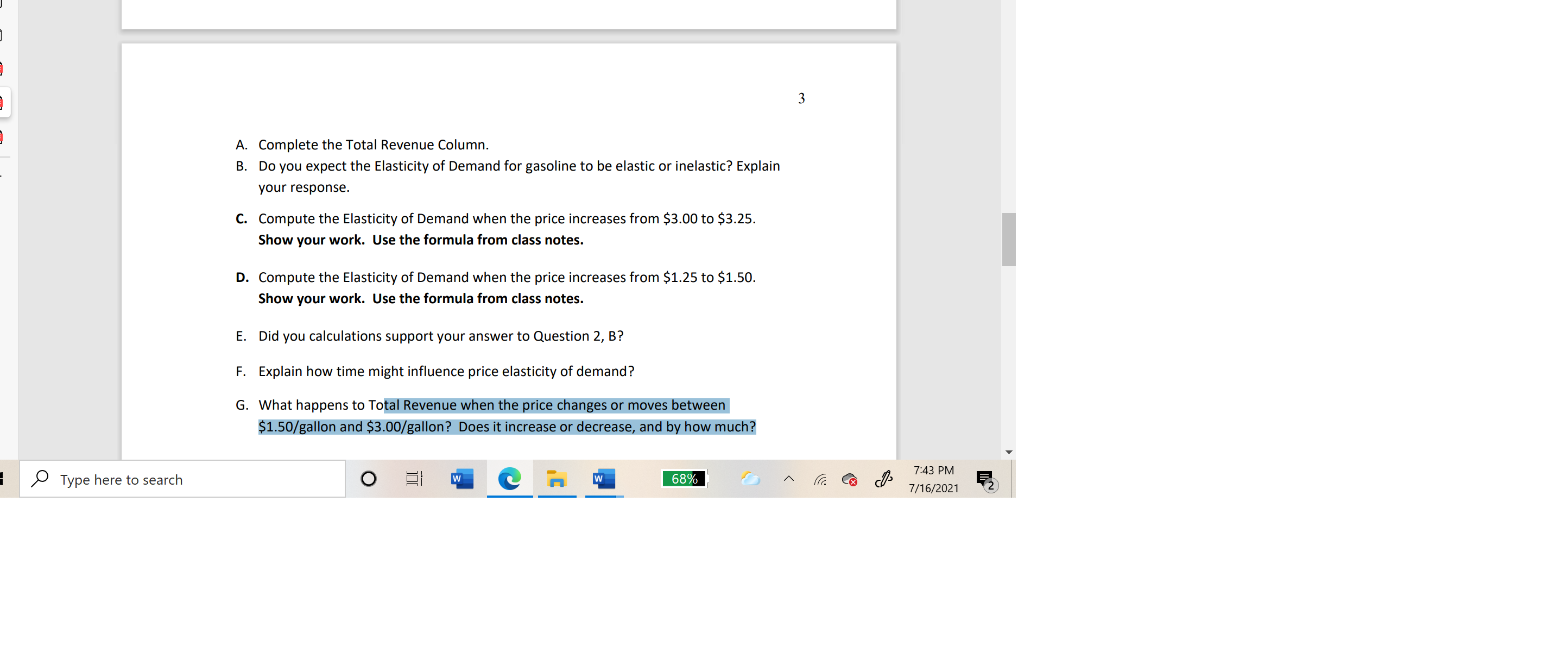  l'l" C. Complete the Total Revenue Column. Do you expect the