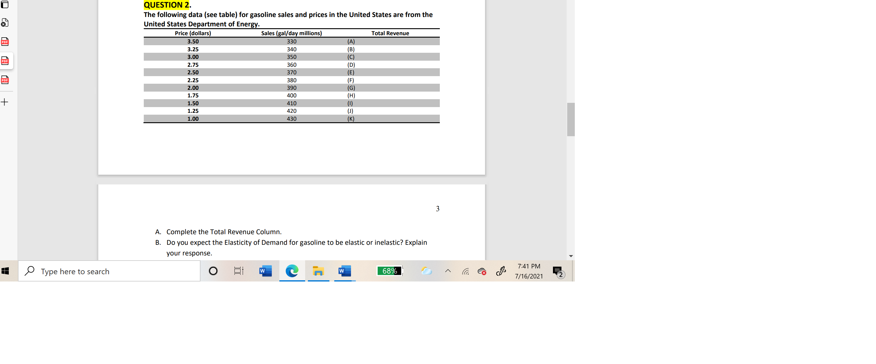 Elasticity of Demand for gasoline to be elastic or inelastic? Explain your