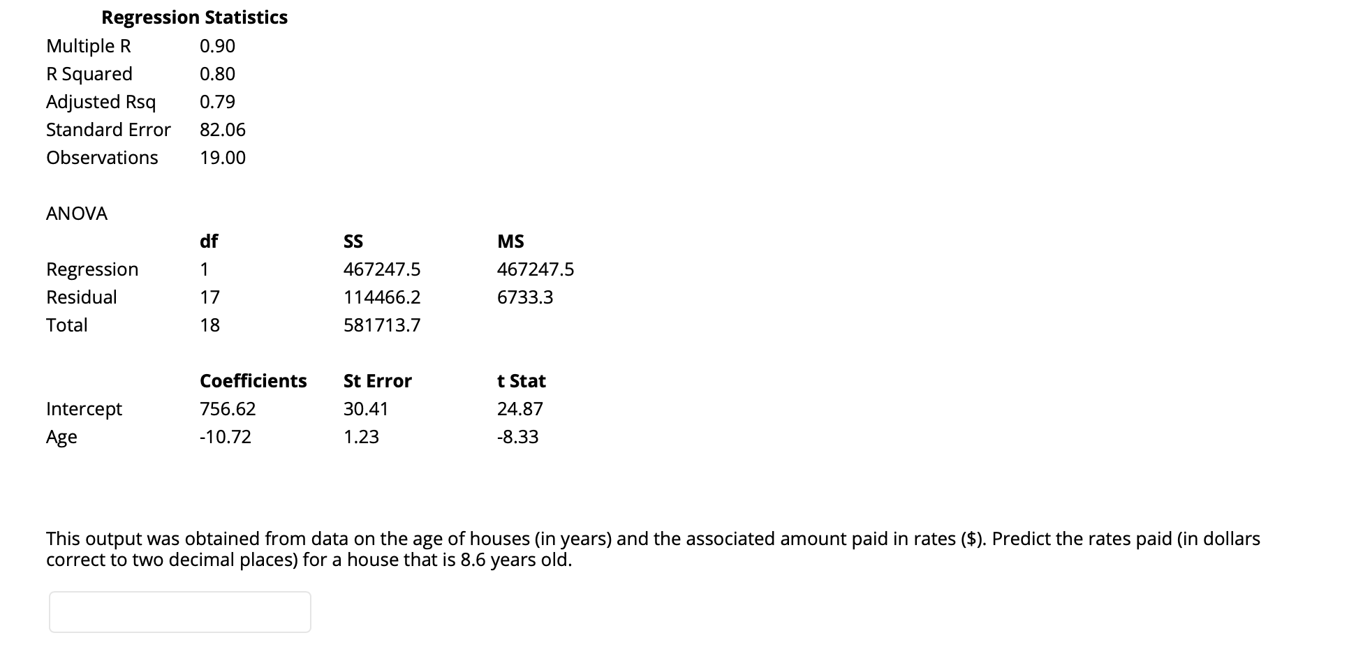 Regression Statistics Multiple R 0.90 R Squared 0.80 Adjusted qu 0.79