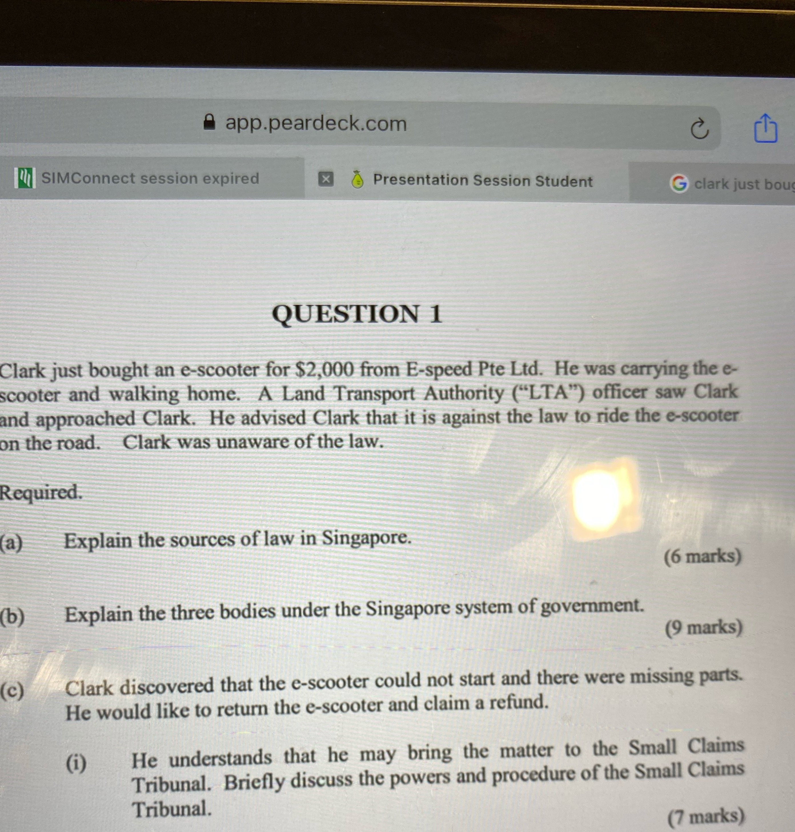 app.peardeck.com C SIMConnect session expired x Presentation Session Student G clark