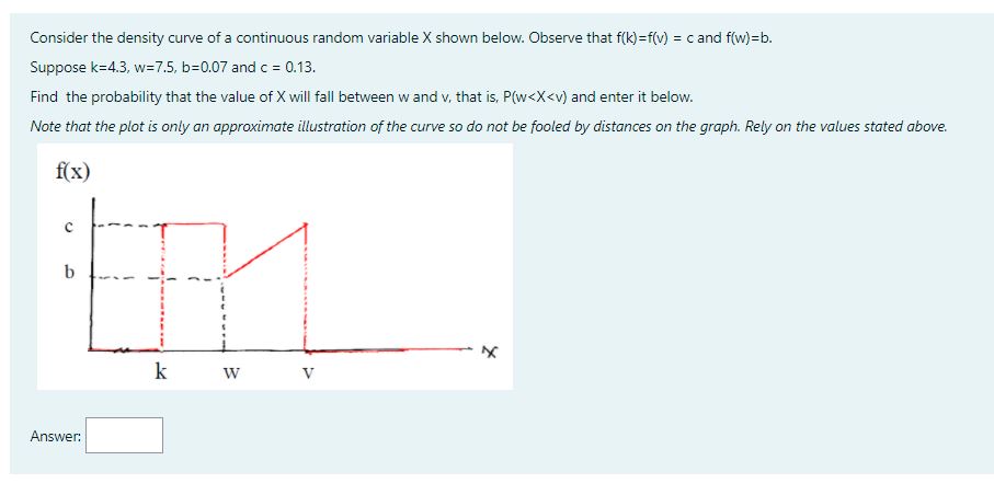  Consider the density curve of a continuous random variable X shown