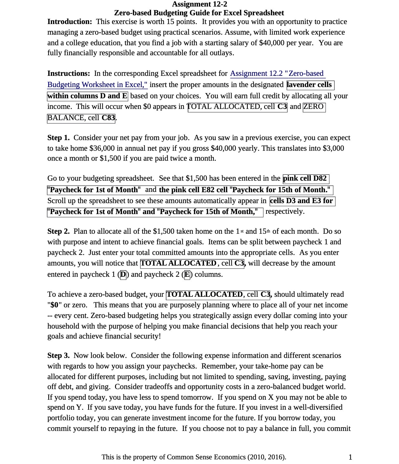 Assignment 122 Zerobased Budgeting Guide for Excel Spreadsheet Introduction: This exercise