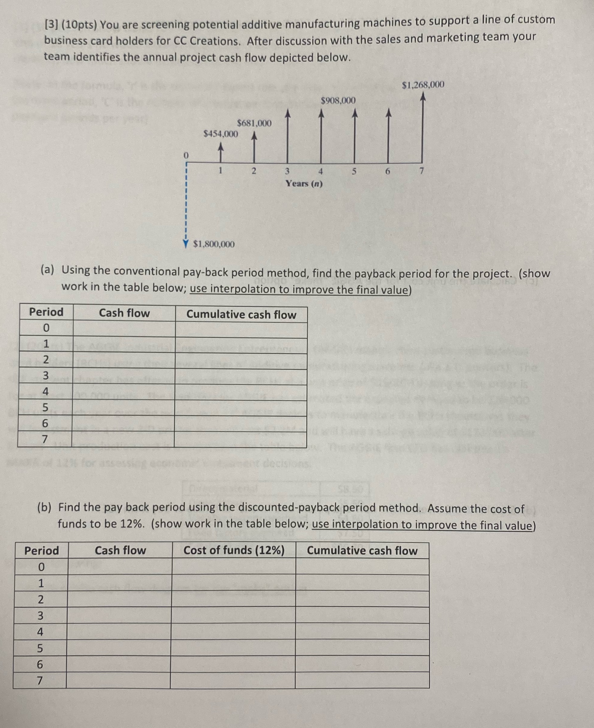 Include work [3] (10pts) You are screening potential additive manufacturing machines to