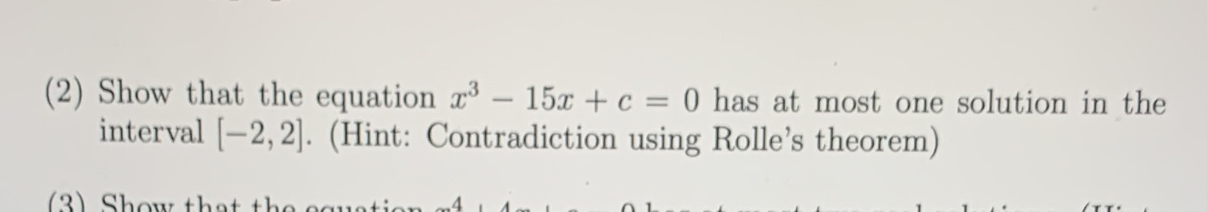  (2) Show that the equation 3 - 15x + c =