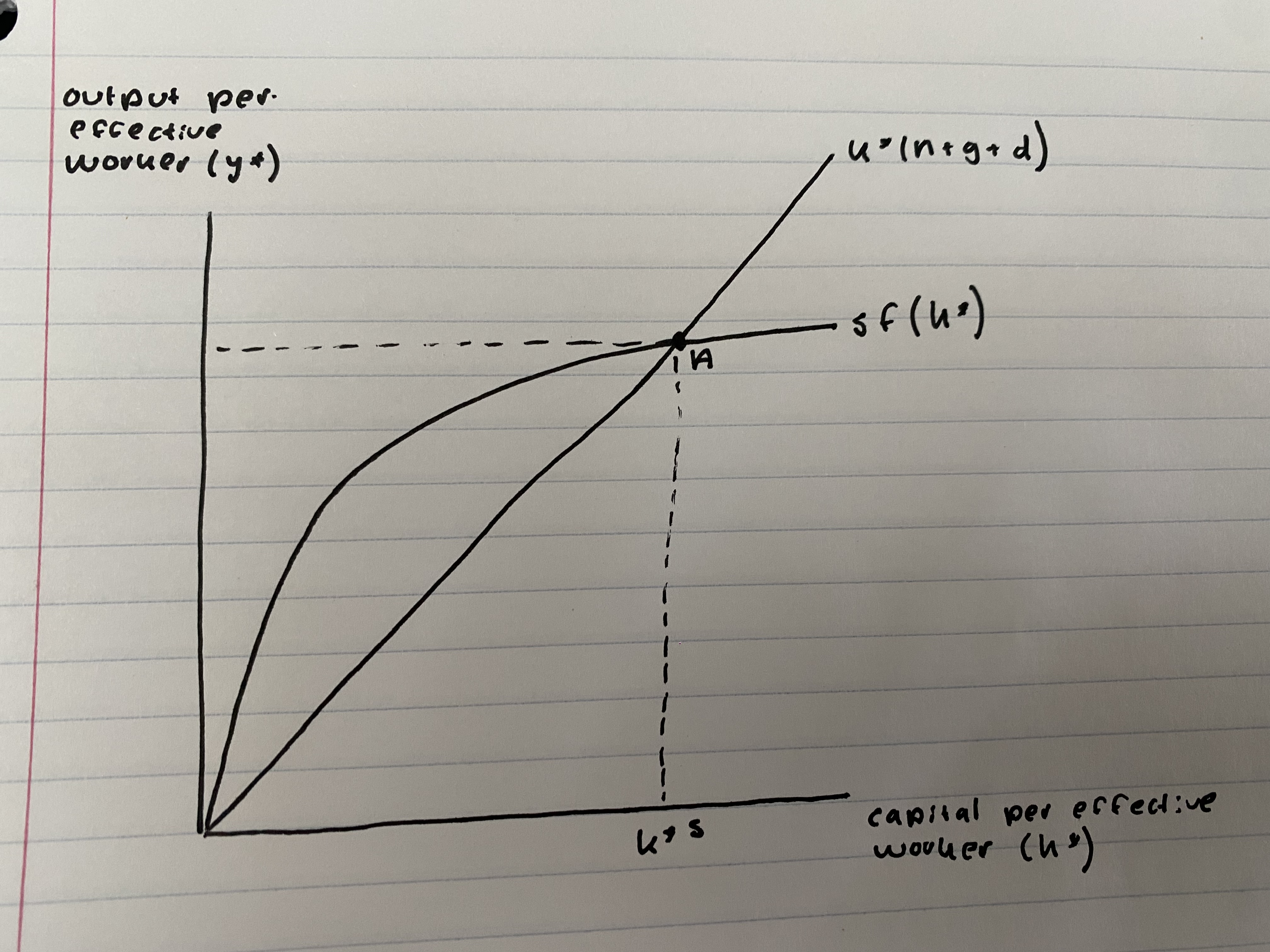 Consider the neoclassical growth model with technical change in the diagram below.