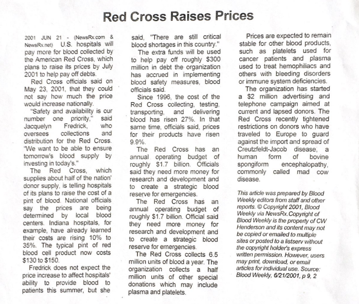 In the article titled "Red Cross Raises Prices," reference is made