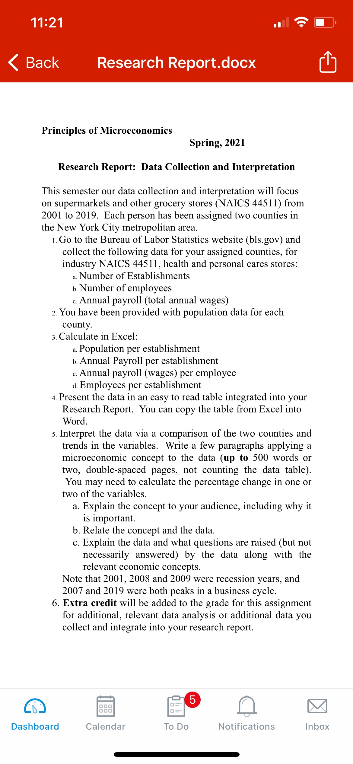 11:21 < Back Research Report.docx Principles of Microeconomics Spring, 2021 Research Report: