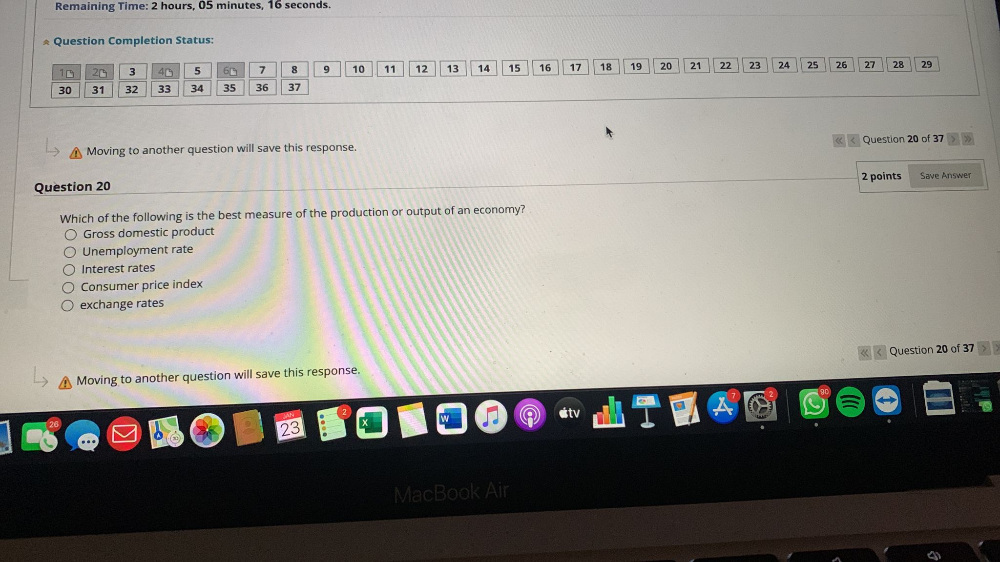  Remaining Time: 2 hours, 05 minutes, 16 seconds. Question Completion Status: