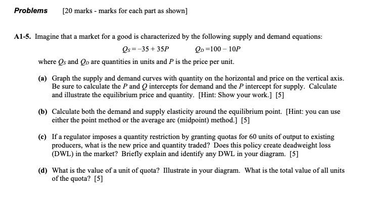  Problems [20 marks - marks for each part as shown] Al-5.