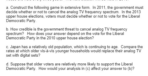 a. Construct the following game in extensive form. In 2011, the