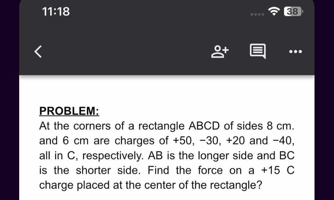 Subj: Physics PROBLEM: At the corners of a rectangle ABCD of sides