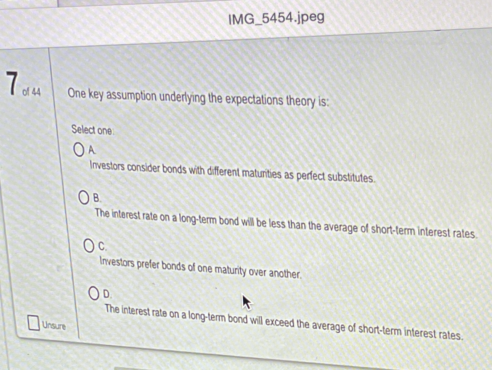 please answer the following multiple choice IMG_5454.jpeg One key assumption underlying the