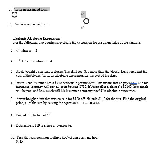  1. Write in expanded form. O 53 2. Write in expanded