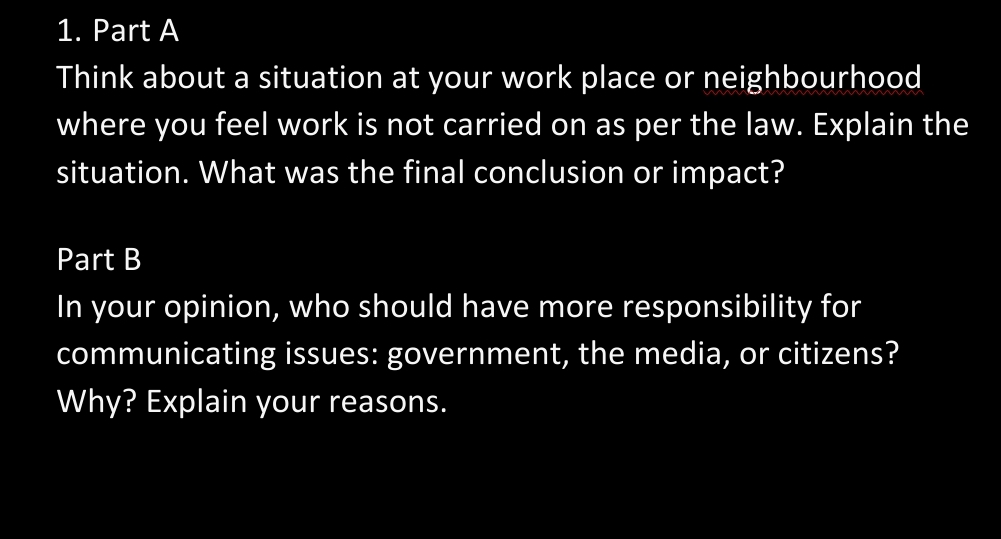 Please answer both questions.thank you 1. Part A Think about a situation