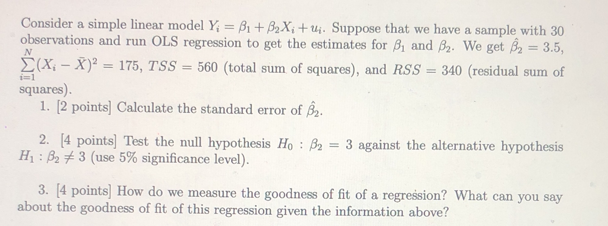  Consider a simple linear model Y; = ,81 + 32X} +
