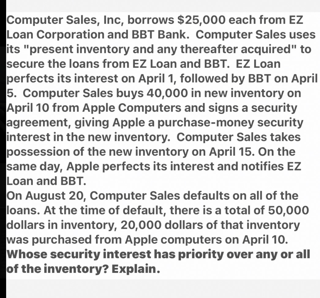 Computer Sales, Inc, borrows $25,000 each from E2 Loan Corporation and
