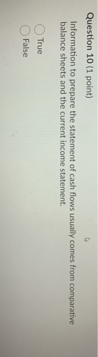 effect on cash flow. True False Question 8 (1 point) The Statement