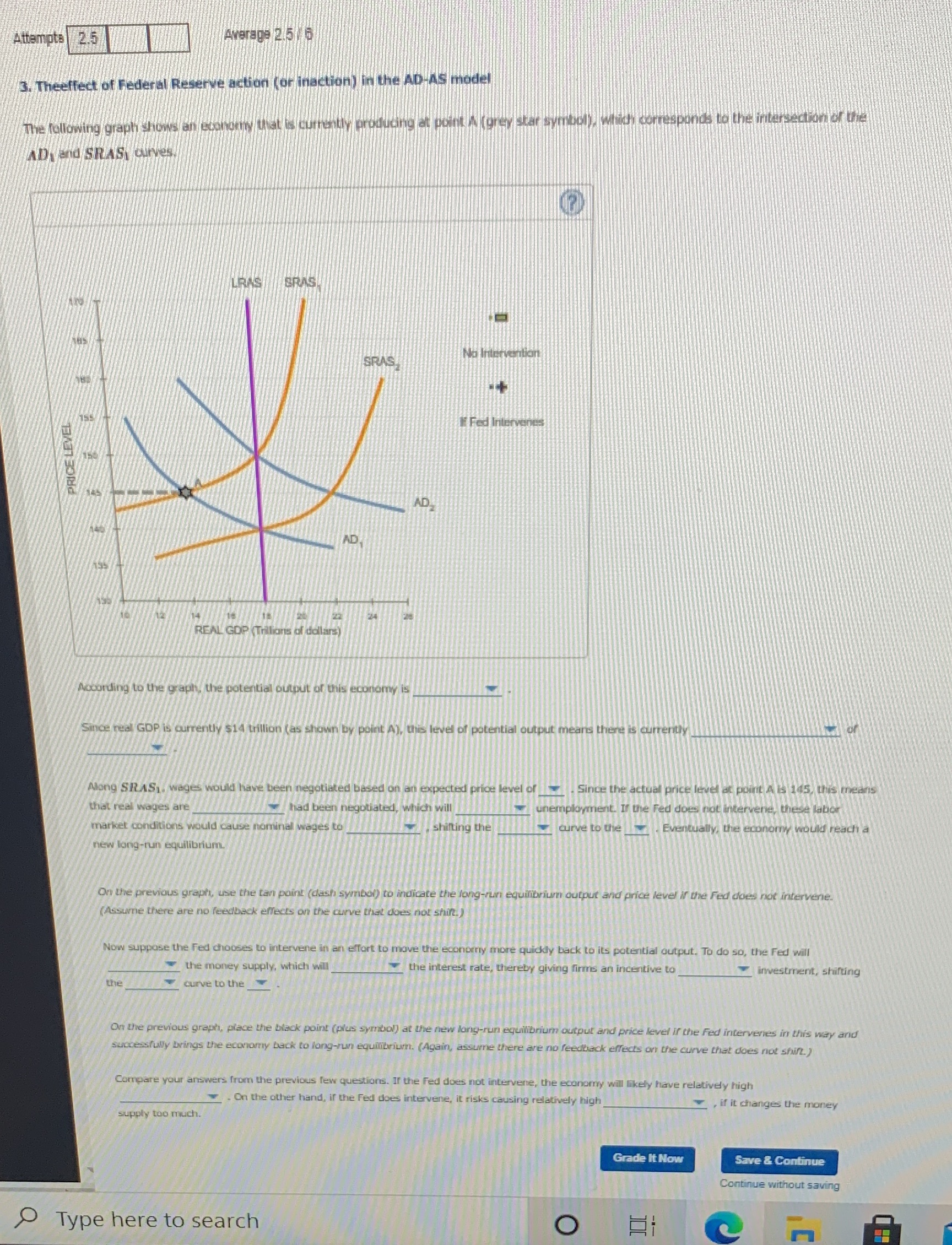 Solve please Attem 2.5 Average 2151 0 A) in the AD-AS model