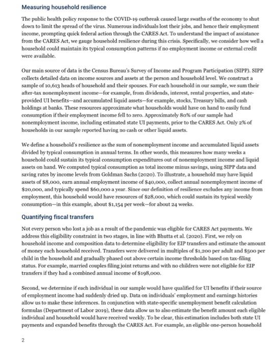 benefits were active. In the analysis that follows, our pre-CARES Act scenario