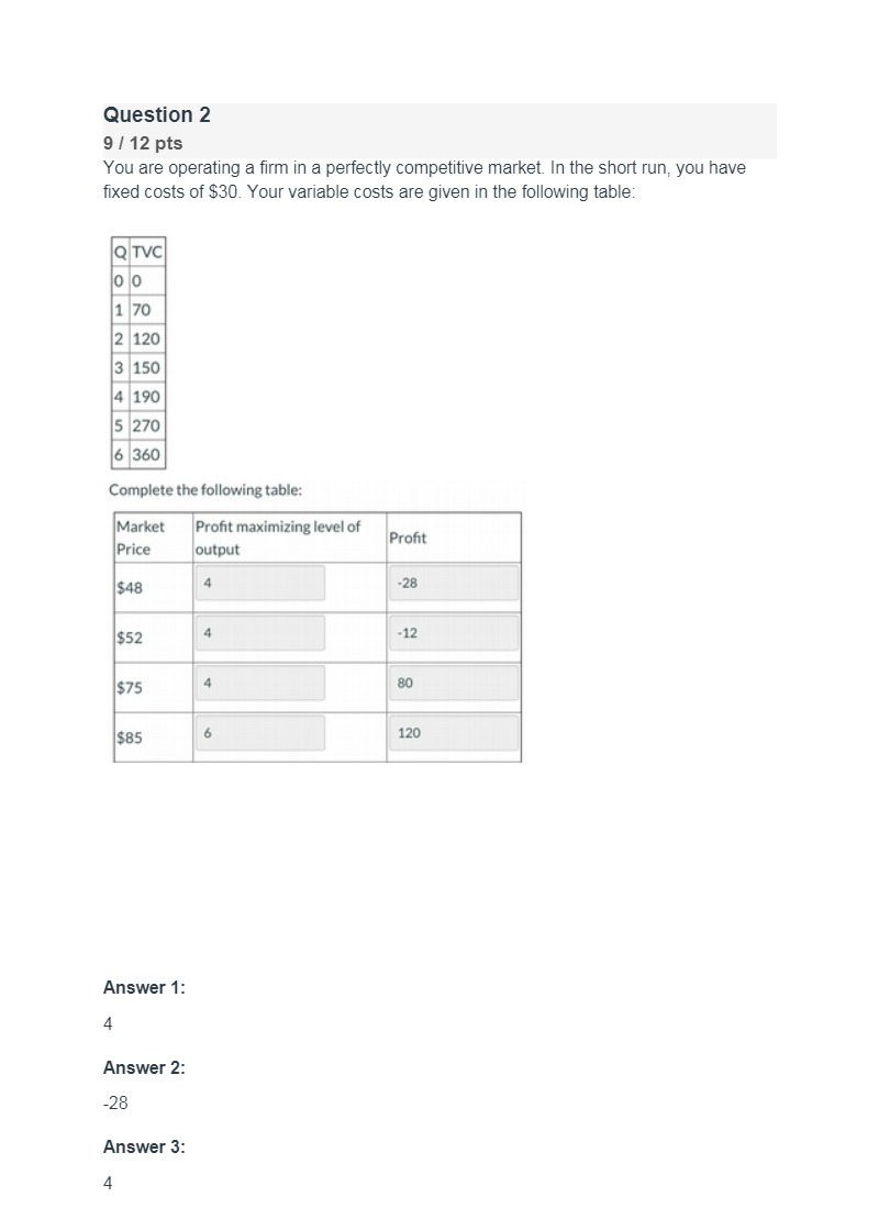 Question 2 9 / 12 pts You are operating a firm