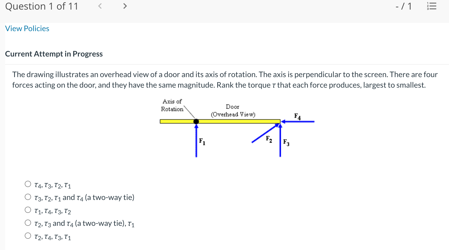  Question 1 of'll > -/1 E View Policies Current Attempt in