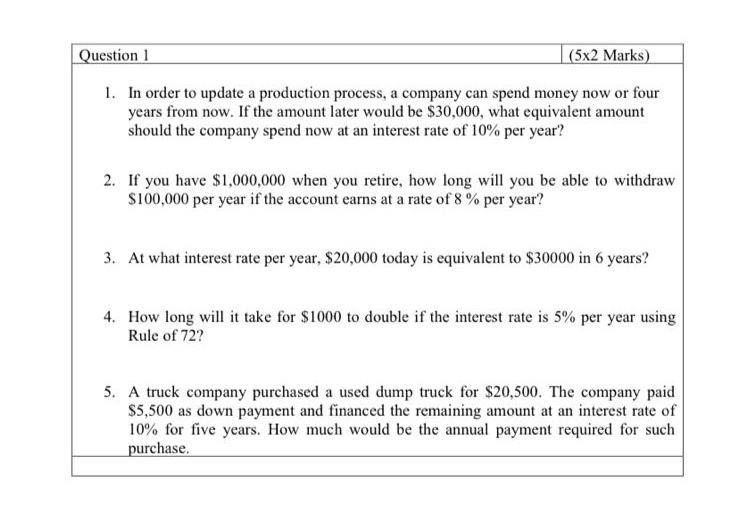 Question 1 (5x2 Marks) 1. In order to update a production