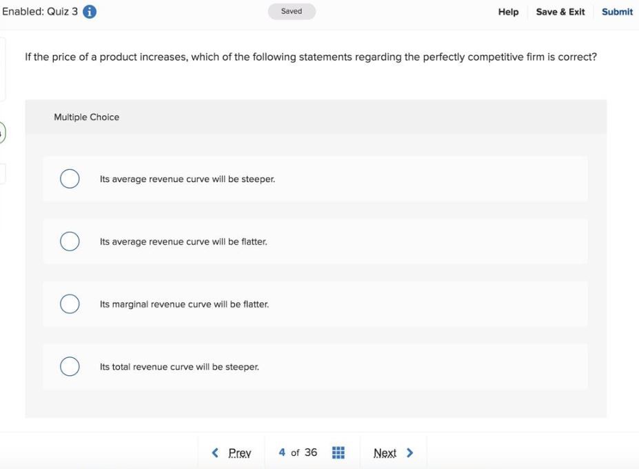 Enabled: Quiz 3 1 Saved Help Save & Exit Submit What is