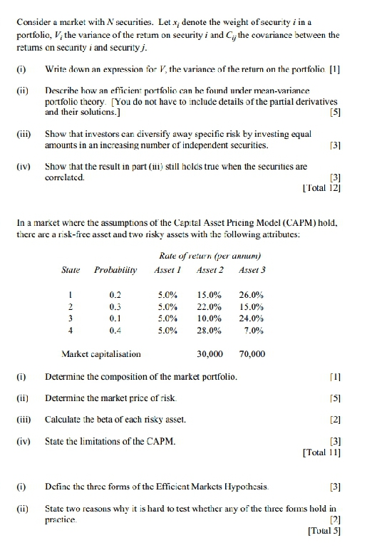 please solve this question precisely Consider a market with A securities. Let