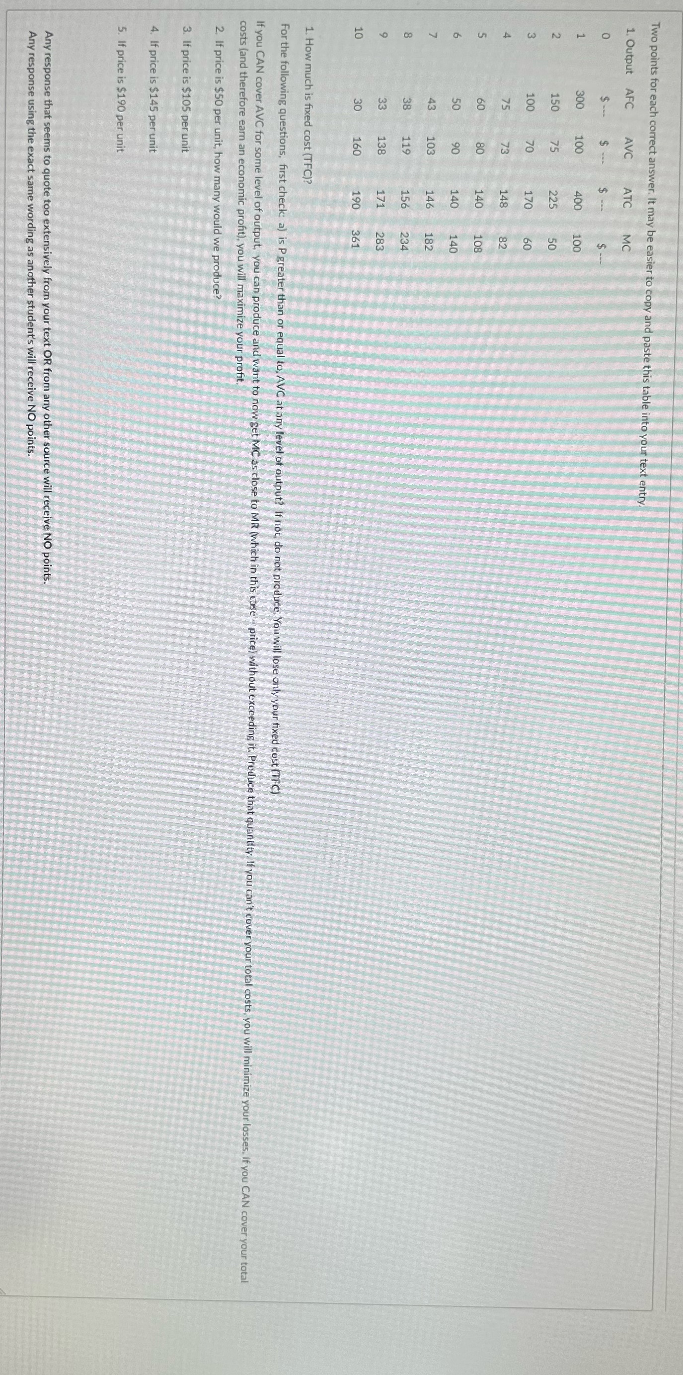 Two points for each correct answer. It may be easier to