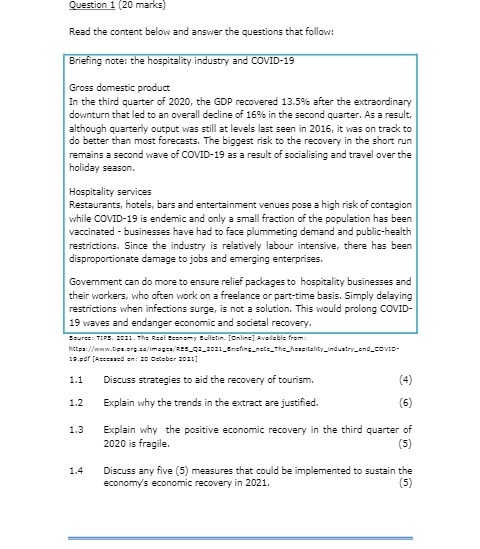  Question 1 (20 marks) Read the content below and answer the