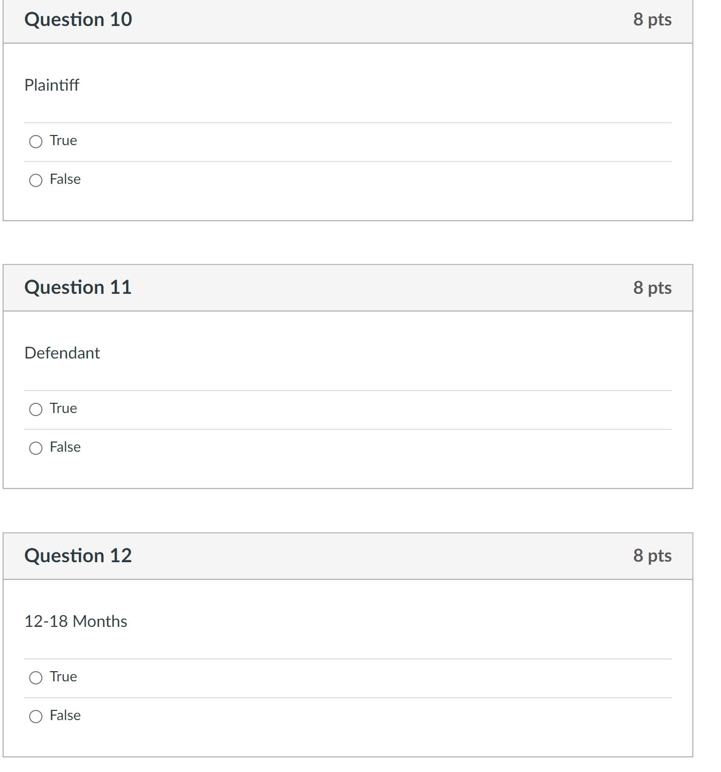 Compensatory Damages O Nominal Damages O Liquidated Damages D Question 25 8