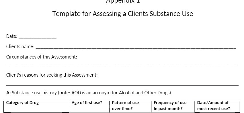  APPETUIX 1 Template for Assessing a Clients Substance Use Date: Clients