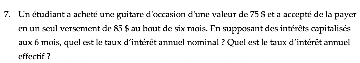 7. Un tudiant a achet une guitare d'occasion d'une valeur de 75