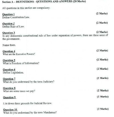 Section A - DEFINITIONS - QUESTIONS AND ANSWERS (20 Marks) All