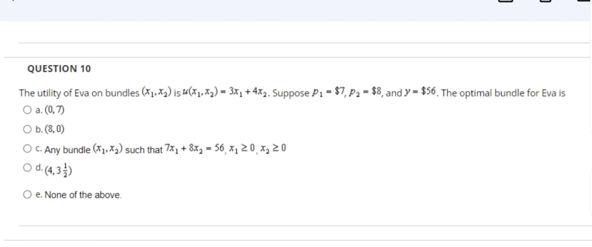 P1 = $6 (not $7). The optimal bundle for Eva is O