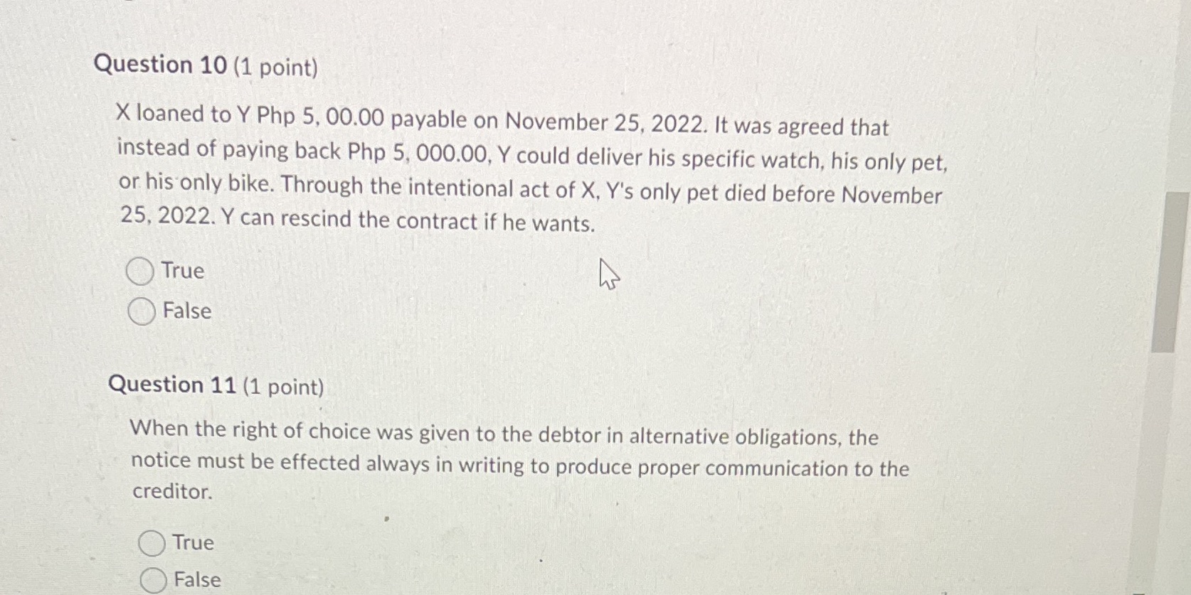 Question 10 (1 point) X loaned to Y Php 5, 00.00