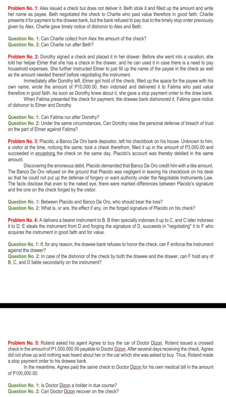  Problem No. 1: Alex issued a check but does not deliver