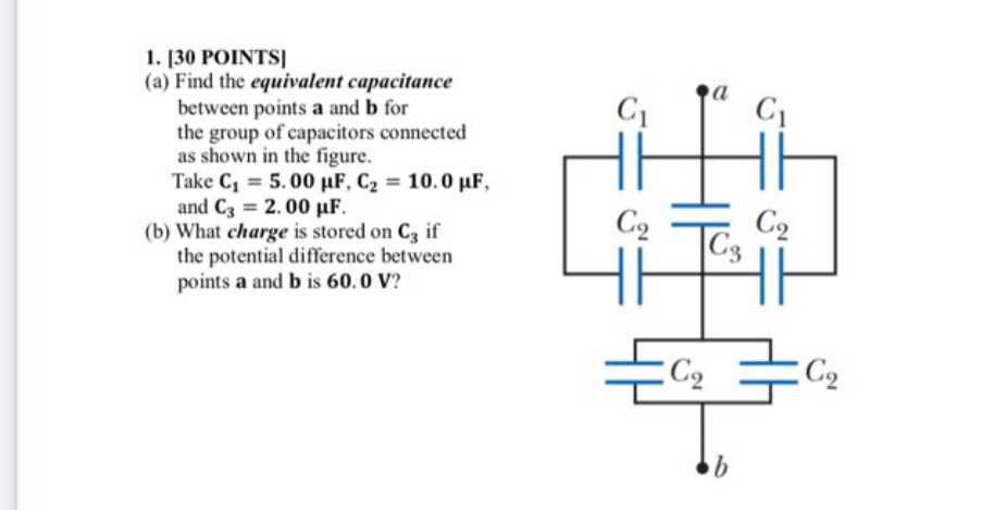  1. [30 POINTS] (a) Find the equivalent capacitance a between points