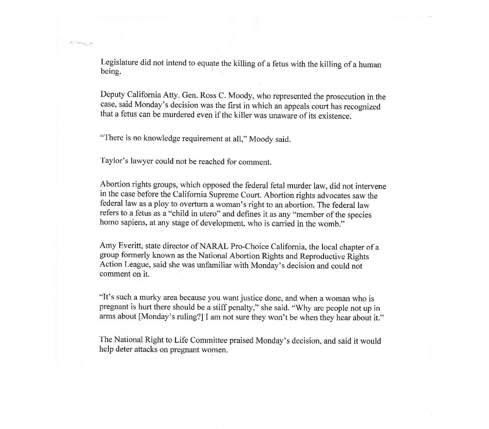 of a Fetus Expanded By MAURA DOLAN APRIL 6. 2004 12AM TIMES