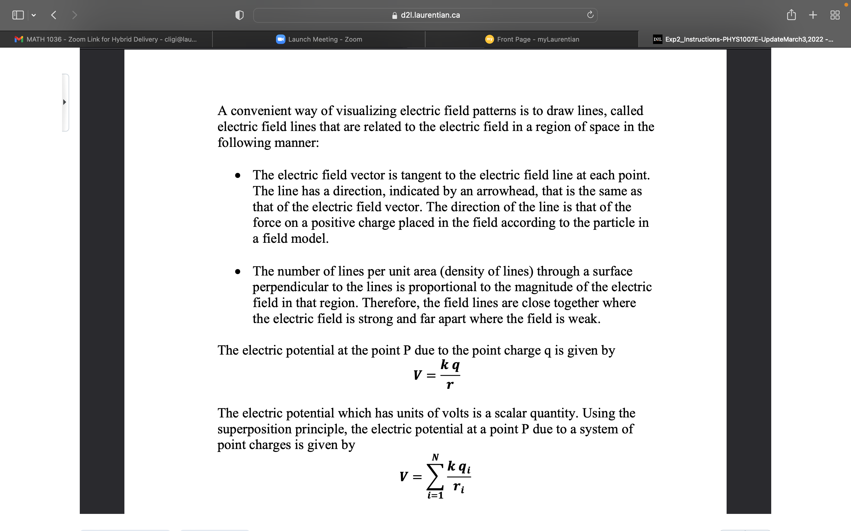 D2L Exp2_Instructions-PHYS1007E-UpdateMarch3,2022 -... Experiment 2 Computational Physics: Electric potential V and Electric