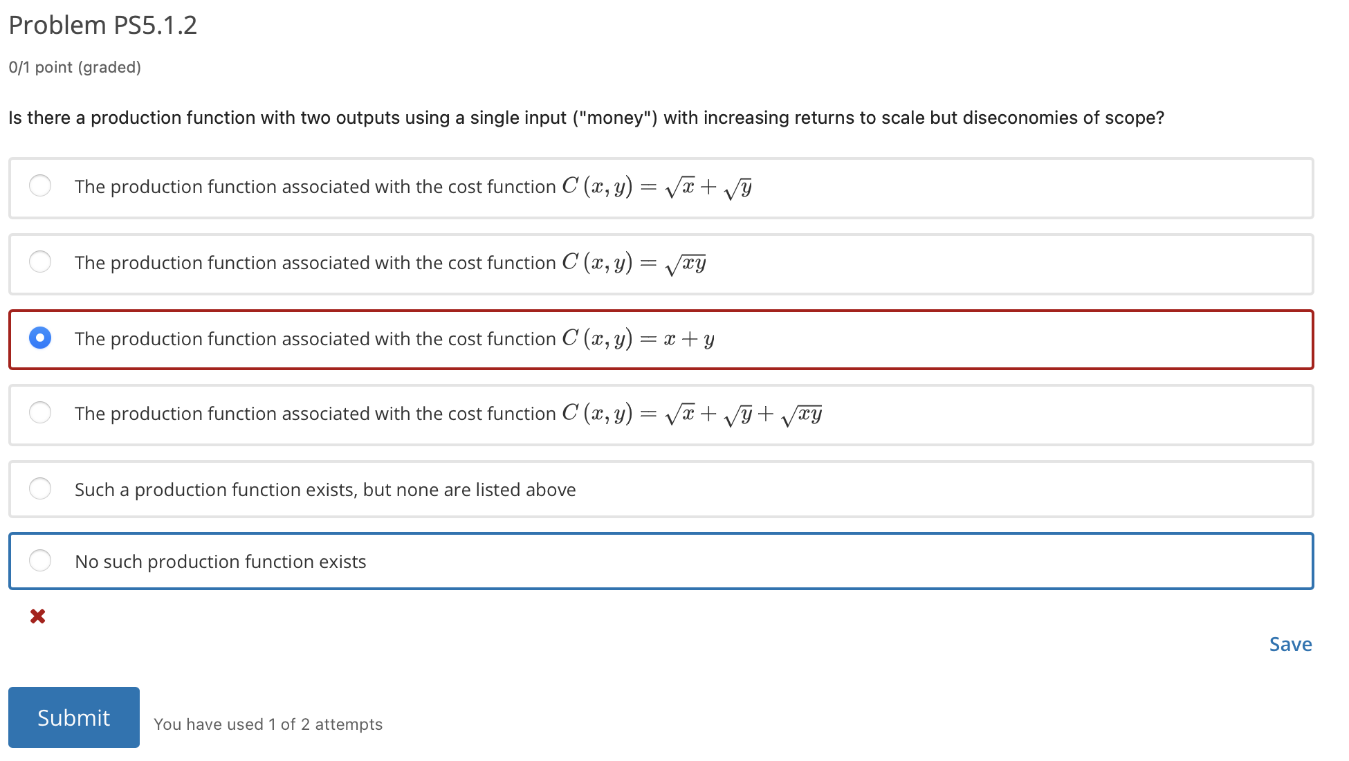 Problem PSS.'| .2 0/1 point (graded) Is there a production function