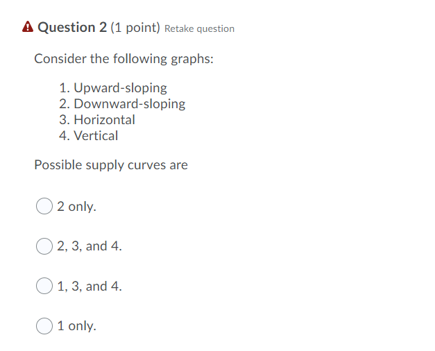 A Question 2 (1 point) Retake question Consider the following graphs: