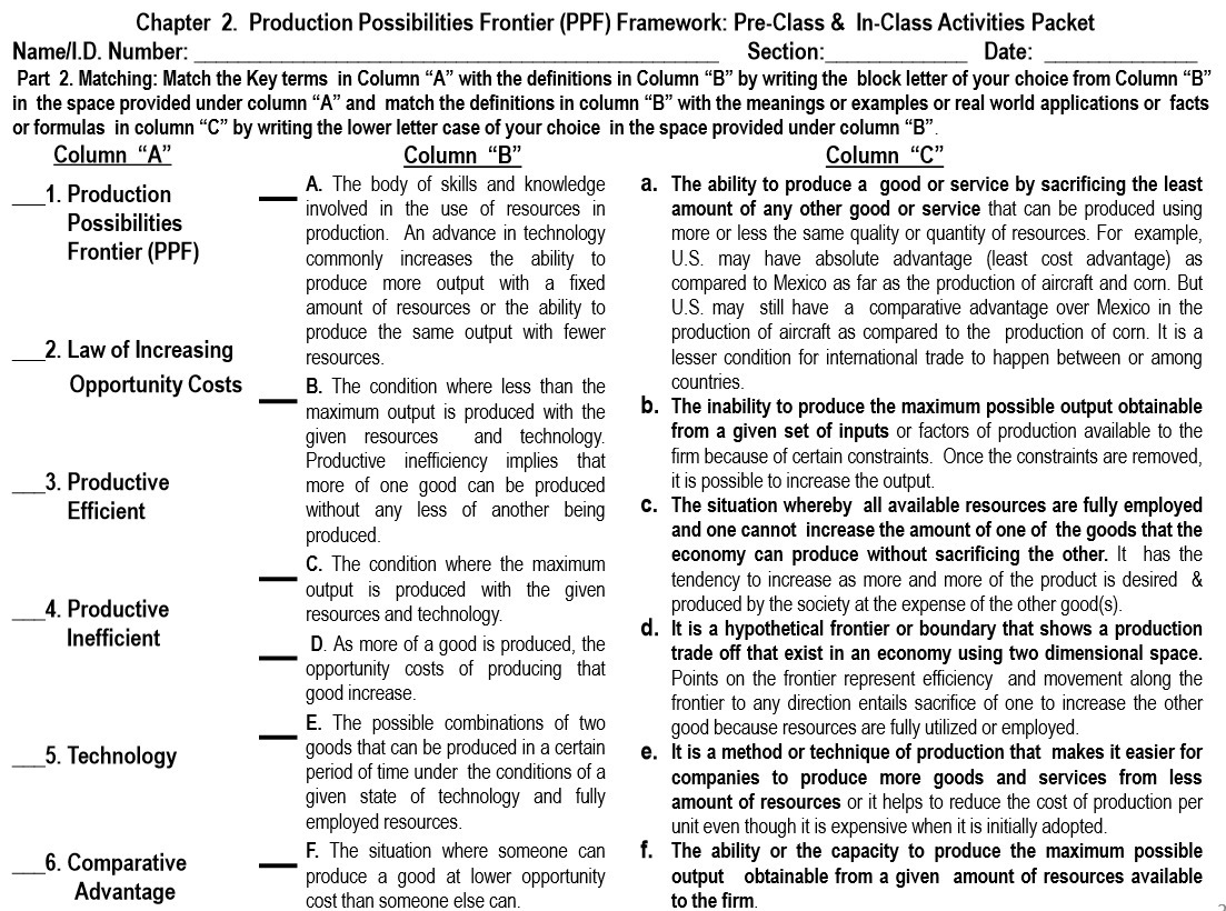  Chapter 2. Production Possibilities Frontier (PPF) Framework: Pre-Class & In-Class Activities