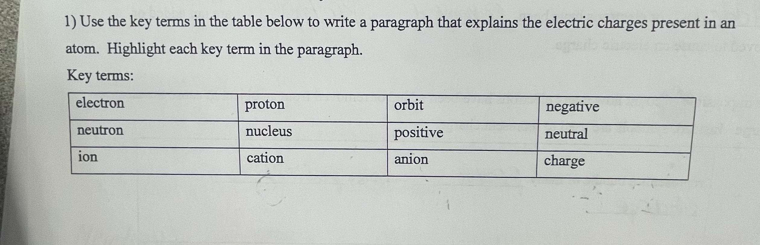 Please help 1) Use the key terms in the table below to