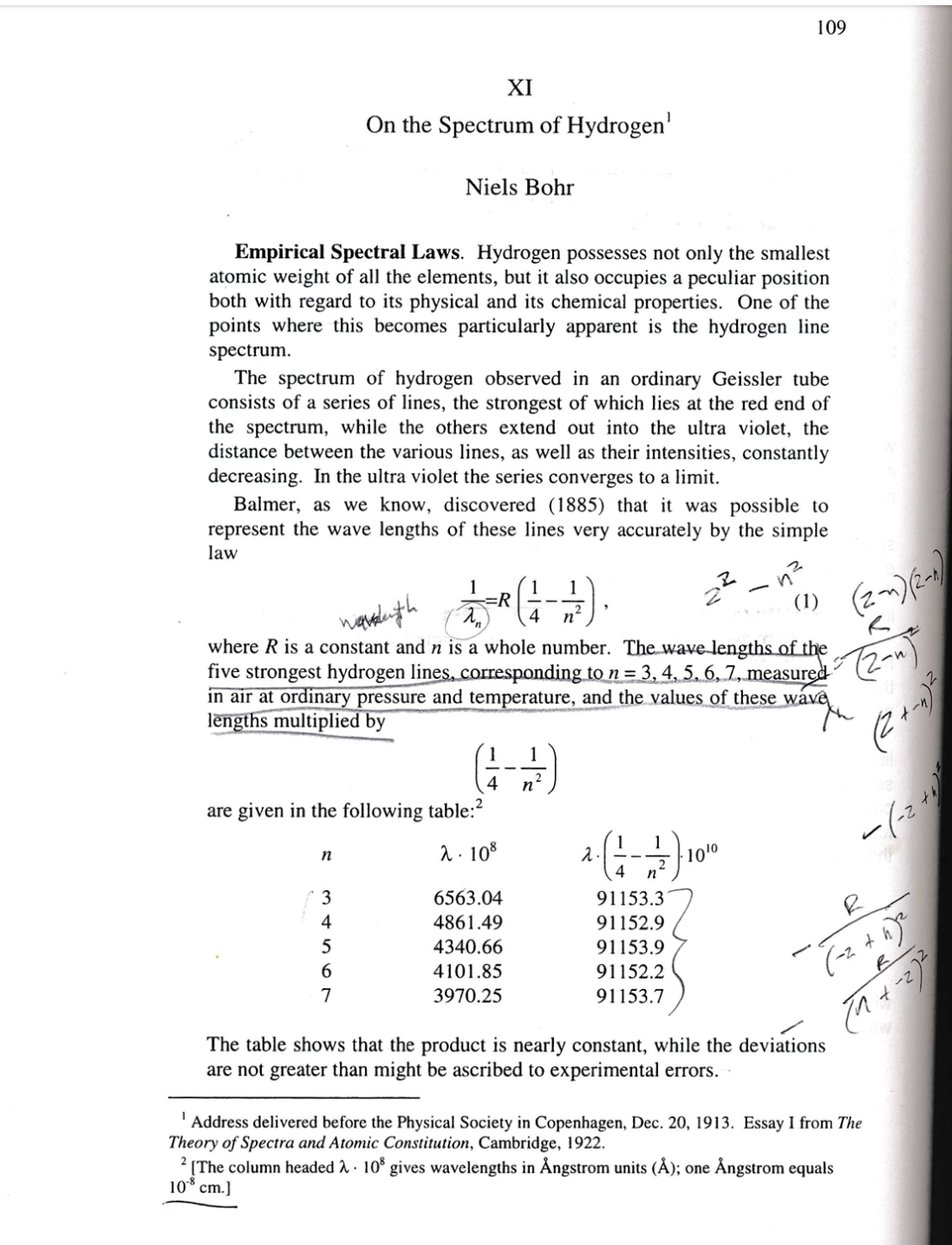 Using "On the Spectrum of Hydrogen" by Niels Bohr-What is the main