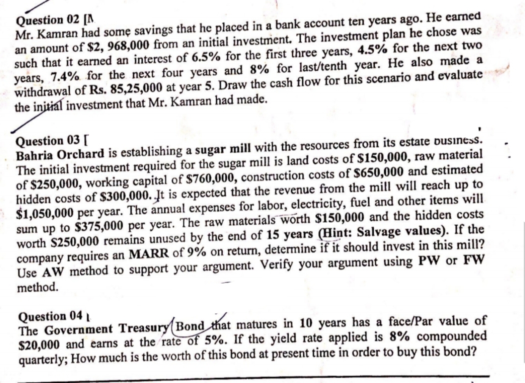 Solve Question 2,3 and 4 step by step using Engineering economy formula