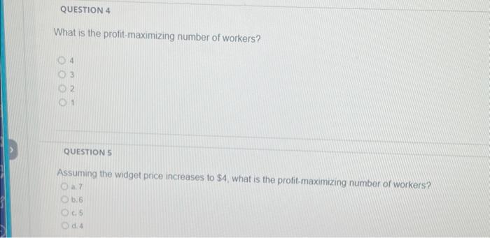 table below: Workers Widgets MPP Price MRP MEC MRP ($4) 0 X