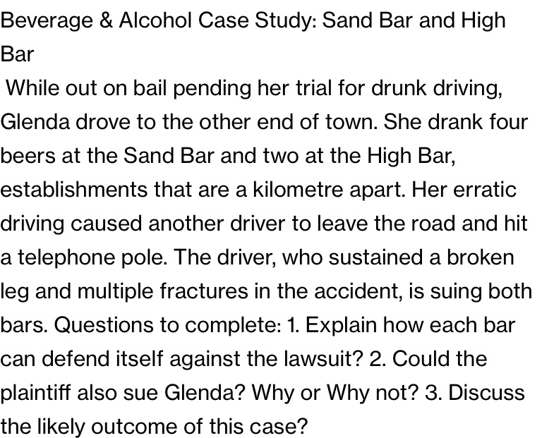 Help solved Beverage & Alcohol Case Study: Sand Bar and High Bar